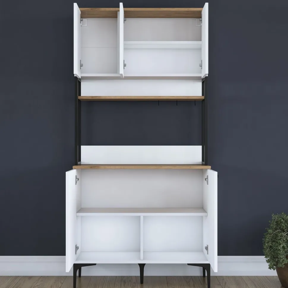 Aamiaiskaappi Linento Furniture JE193, valkoinen/pähkinänruskea