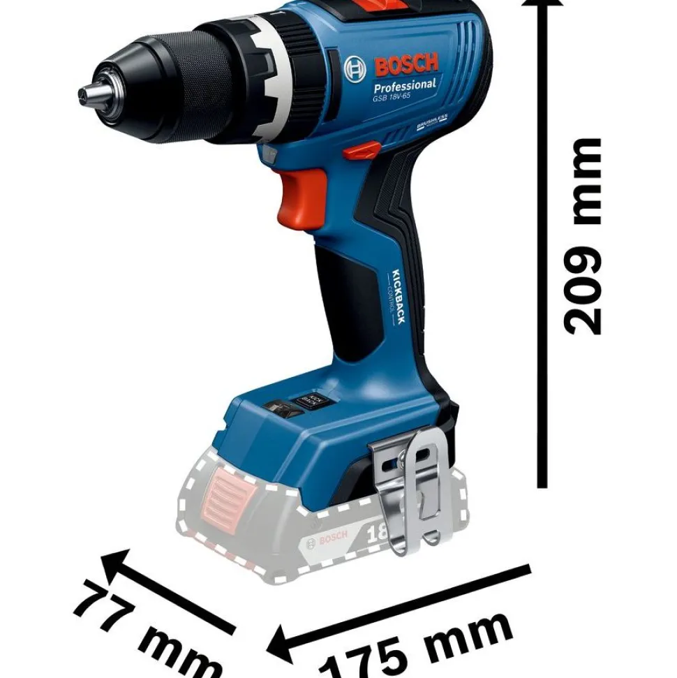 Akkuiskuporakone Bosch Professional GSB 18V-65 Solo 18V ilman akkua