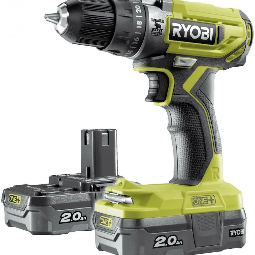 Akkuiskuporakone Ryobi ONE+ R18PD2-220SL 18V 2x2,0 Ah akuilla