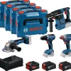 Akkukonesarja Bosch Professional GSR/GDX/GBH/GWS 18V 5,5+2x5,0 Ah akuilla + 4x L-BOXX