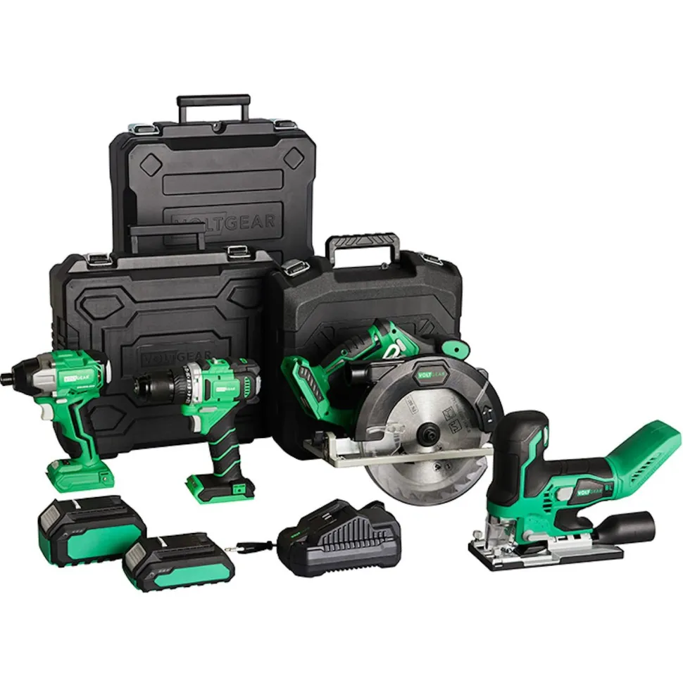Akkukonesarja Voltgear Plus 20V 7 osaa 4,0+2,0 Ah akuilla