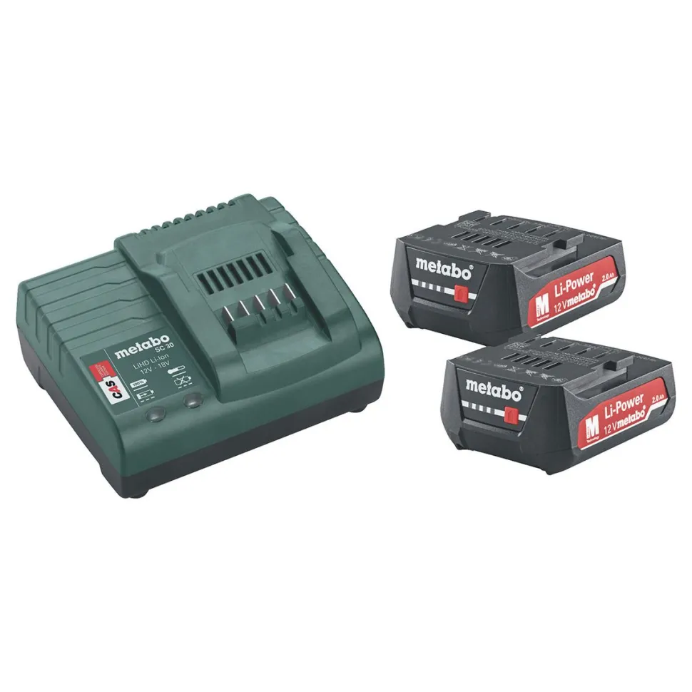 Akkupaketti Metabo 12V 2x2.0 Ah laturilla SC 30