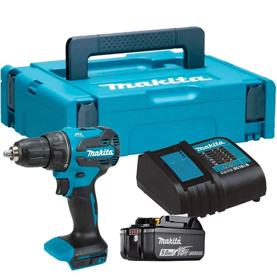 Akkuporakone Makita LXT DDF490 50/27Nm 18V 5,0 Ah akulla + Makpac 1