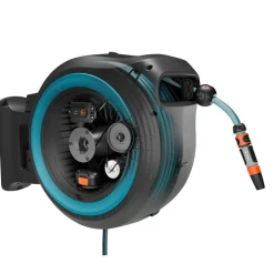 Akkutoiminen seinäletkukela Gardena PowerRoll XXL 40m turkoosi 18V 2,5 Ah akulla
