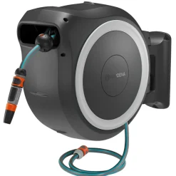 Akkutoiminen seinäletkukela Gardena PowerRoll XXL 40m valkoinen 18V 2,5 Ah akulla