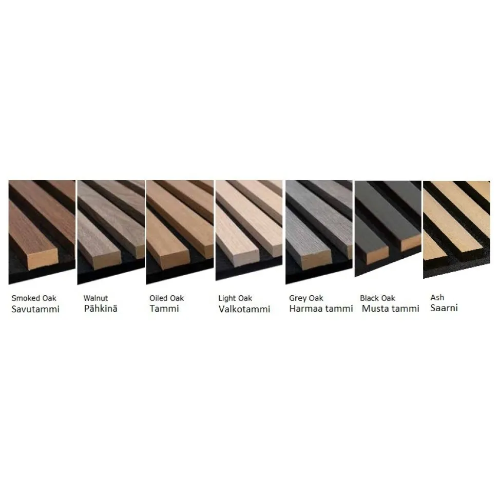 Akustiikkalevy Fibrotech Quanti, 18x520x2440mm, eri värejä puuviilupinnalla