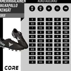 Amerikkalaisen jalkapallon kengät Core Sback, musta, eri kokoja