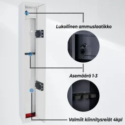 Asekaappi Trekker 3 asetta musta