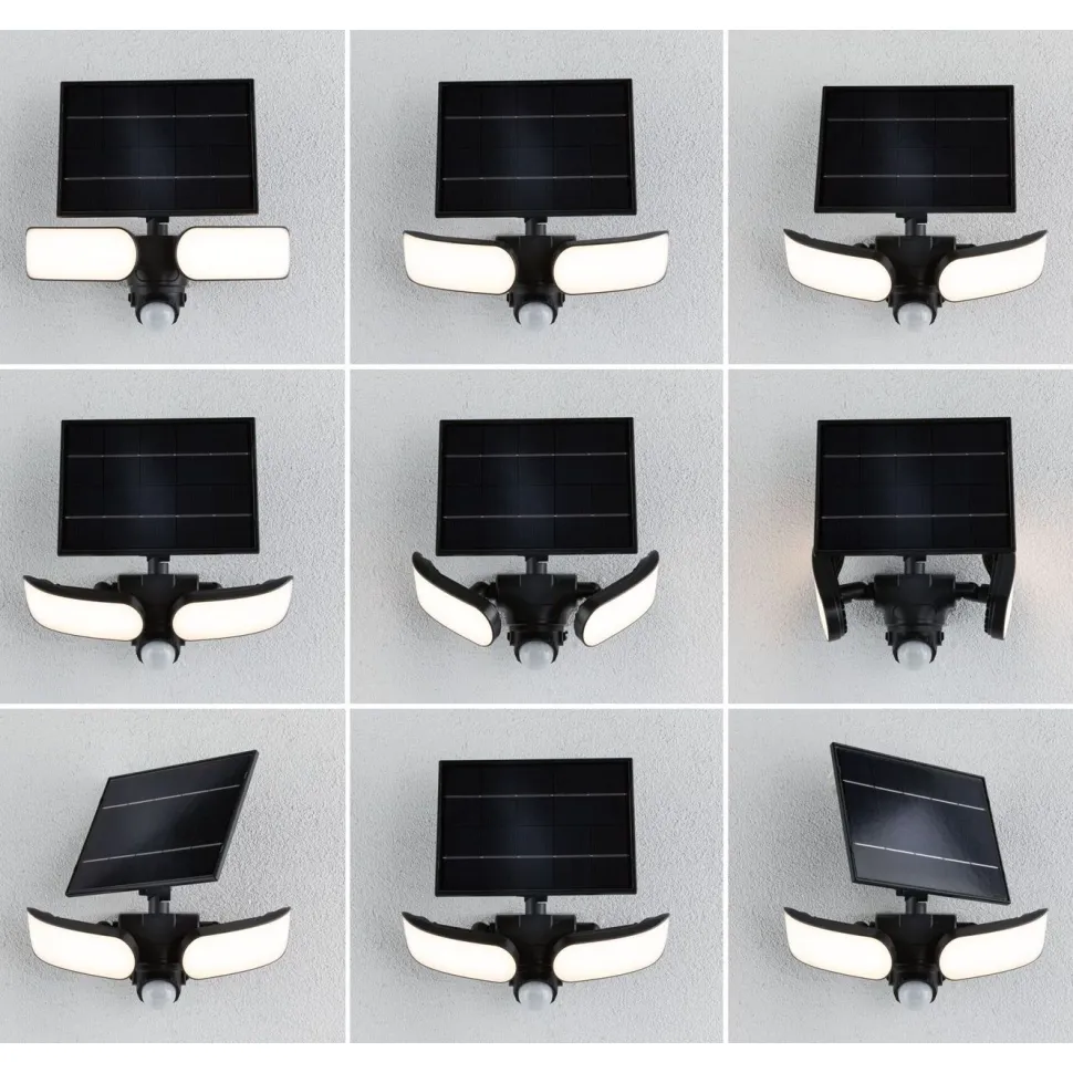 Aurinkokennoseinävalaisin Paulmann Sonlig 286x137mm USB-ladattava hämäräohjattu liiketunnistin IR IP65 3000K 2x9W 2x1100lm antrasiitti