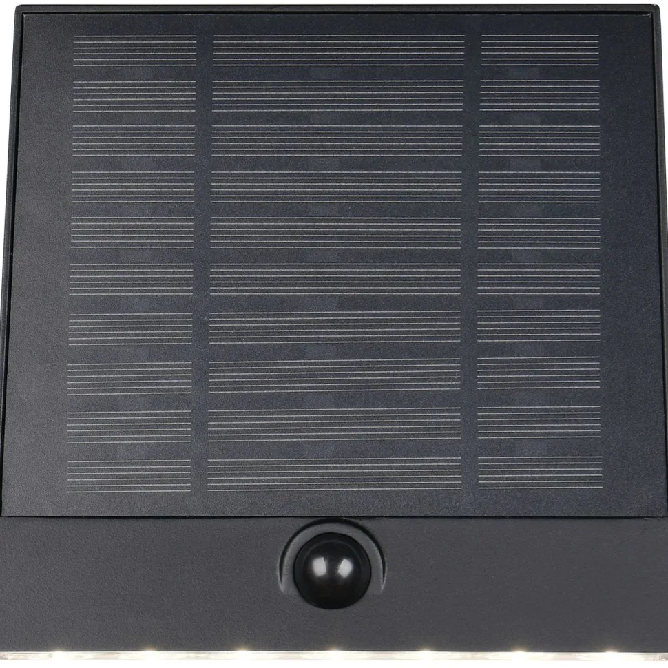 Aurinkokennoseinävalaisin Trio Alvorada Hybrid Solar LED ladattava liike- ja hämärätunnistin 4000K alas musta