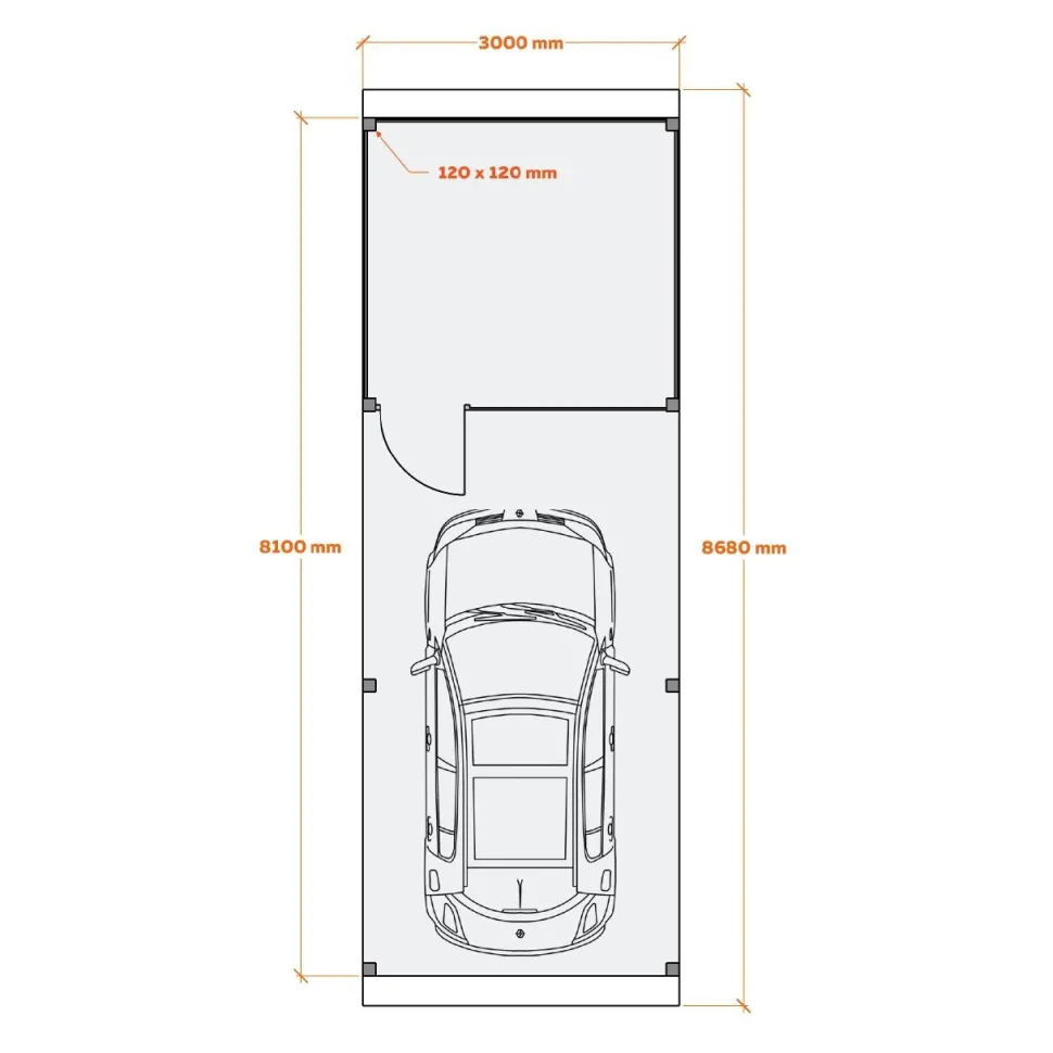 Autokatos Holzbrüder Ralf 42m2, kantavuus 250 kg/m²