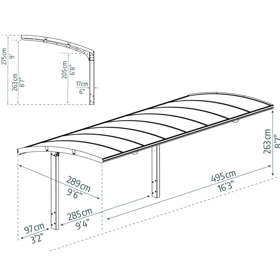 Autokatos Palram-Canopia Arizona Breeze, 13.8m², yhdelle autolle, tummanharmaa/harmaa