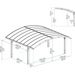 Autokatos Palram-Canopia Arizona Breeze Wings&Arch, 26.9m², kahdelle autolle, tummanharmaa/harmaa