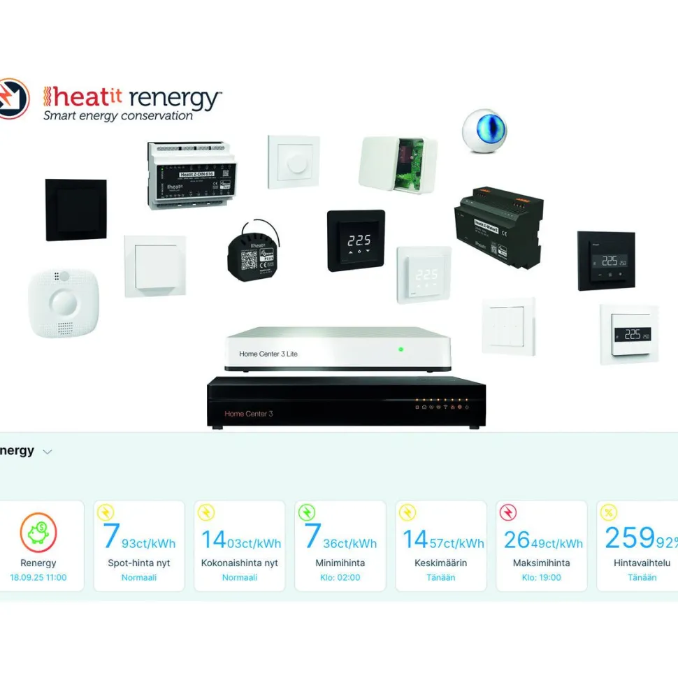 Automaatio- ja älykotijärjestelmä Heatit Yubii Home Center 3 Lite pack HC3L-TRM6-ZM Relay-Renergy esiasennettu