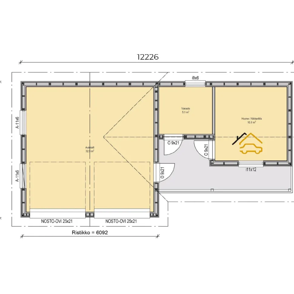Autotalli ja vaja Piharati E6, 58.5m²