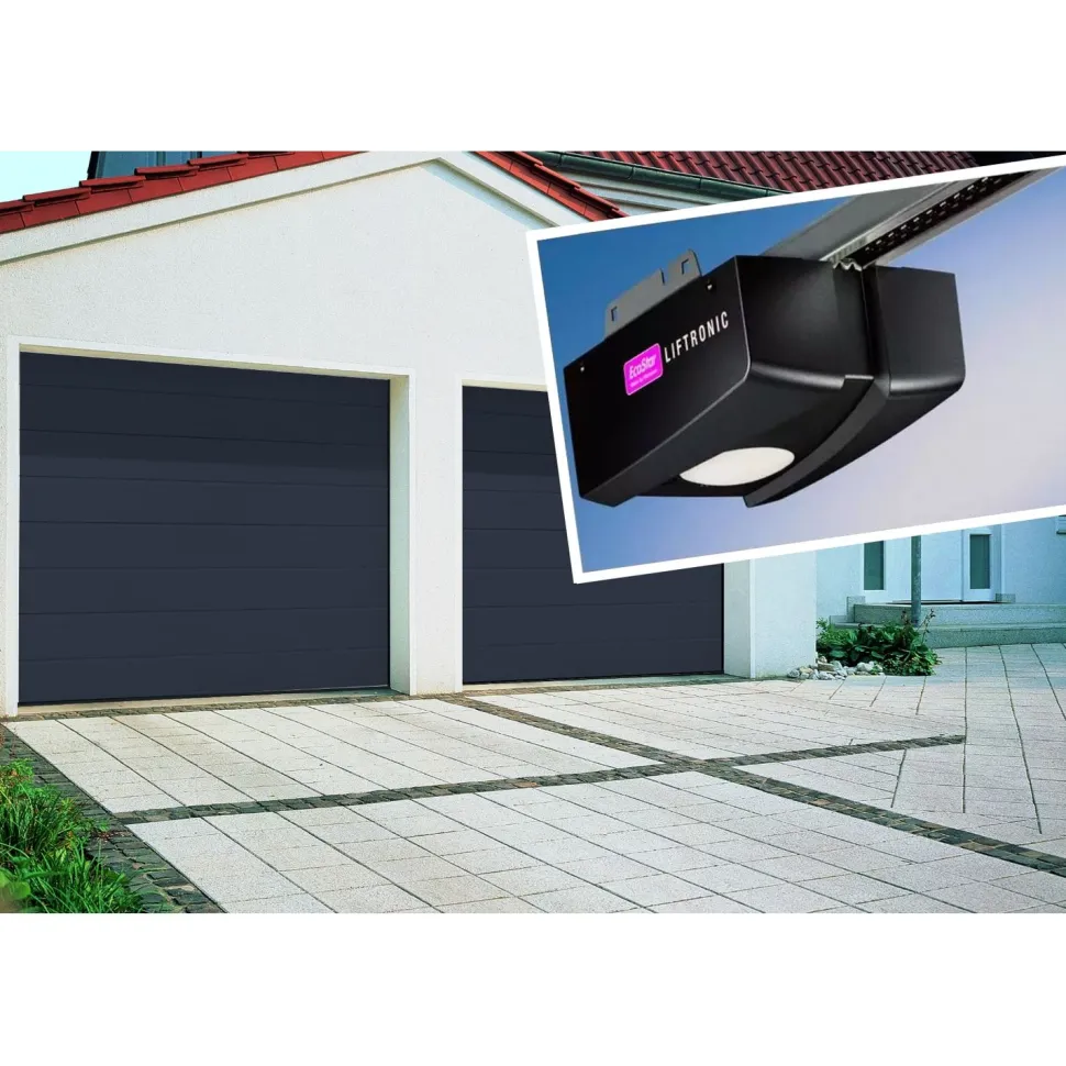 Autotallin nosto-ovipaketti Isomatic Nordic 2375x2125mm vaakauritettu + avaaja Liftronic 500 valkoinen