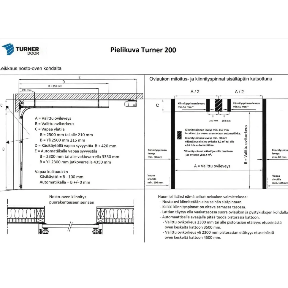 Autotallin nosto-ovi Turner 820E leveä vaakaura puukuvio eri vaihtoehtoja