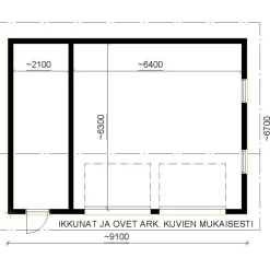 Autotallin runkopaketti Timburg, kahden auton talli ja varasto, sivusta ajettava, murrettu harjakatto, kerrosala 61 m²