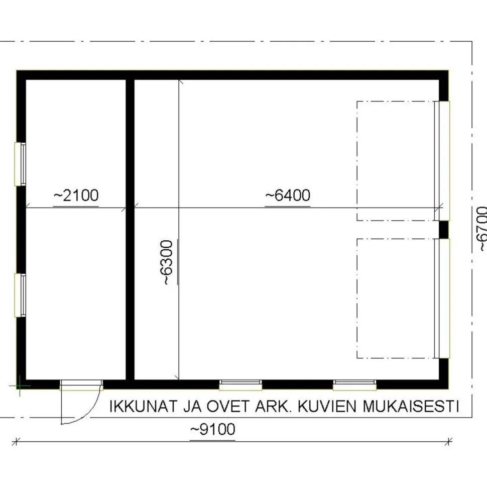 Autotallin runkopaketti Timburg, kahden auton talli ja varasto, kerrosala 61 m²