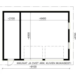 Autotallin runkopaketti Timburg, kahden auton talli ja varasto, sivusta ajettava, kerrosala 61 m²