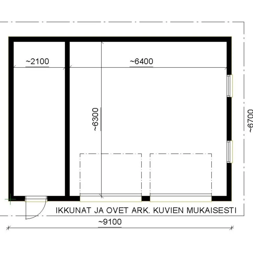 Autotallin runkopaketti Timburg, kahden auton talli ja varasto, sivusta ajettava, kerrosala 61 m²