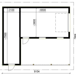 Autotallin runkopaketti Timburg, yhden auton talli + yhden auton katos ja varasto, sivusta ajettava, kerrosala 48 m²