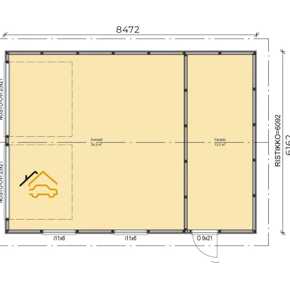 Autotalli Piharati A3, 53m²