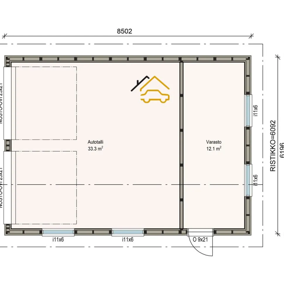 Autotalli Piharati D4, 53m²