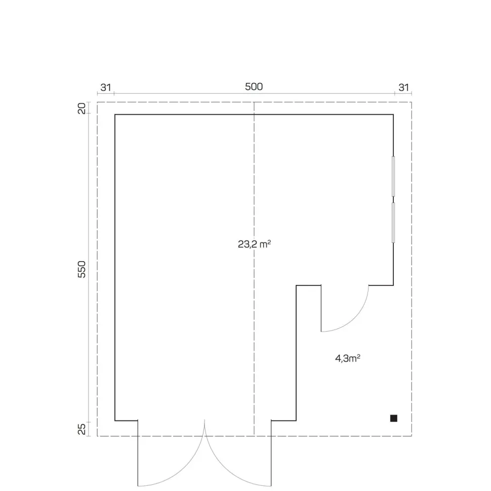 Autotalli Tene Oulu 70, 23.2 + 4.3m²