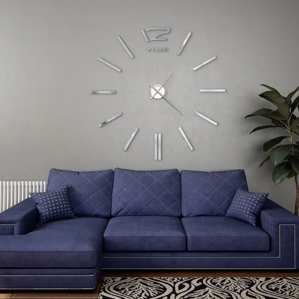 3d-seinäkello moderni muotoilu 100 cm xxl hopea