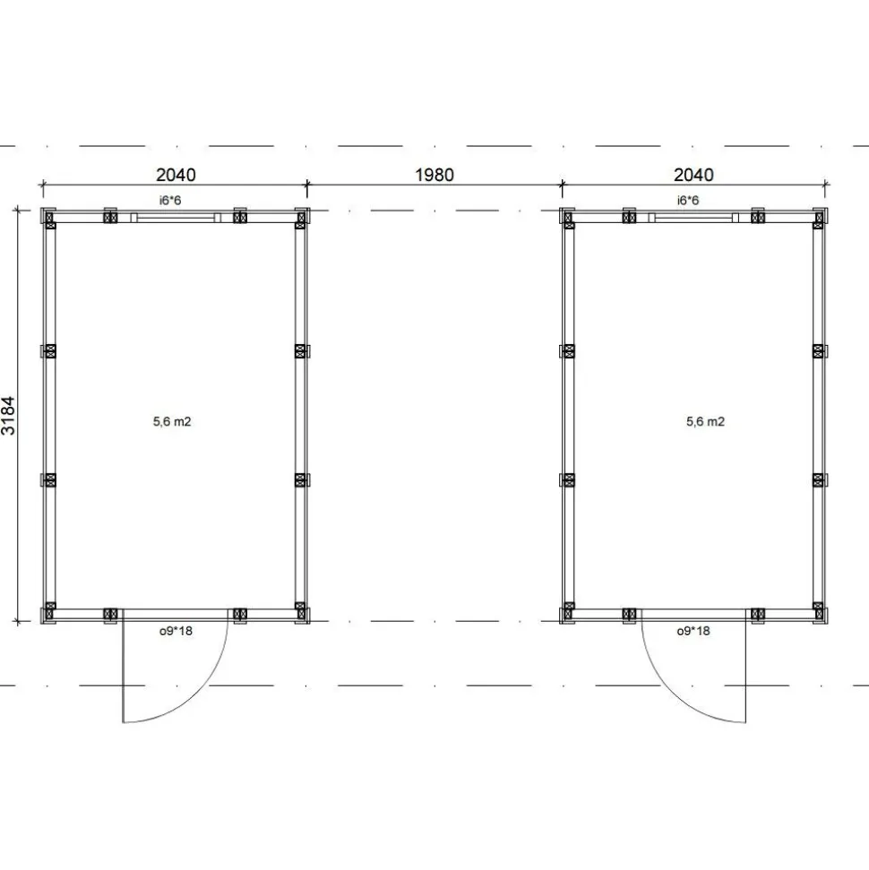 Elementtivarasto Timburg E12M 6040x3180 mm 19.2 m² puuvalmis