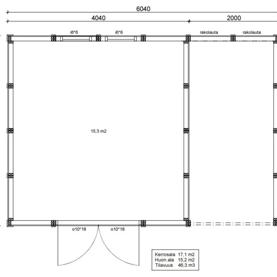 Elementtivarasto Timburg E17M 6040x4240 mm 25.59 m² puuvalmis