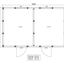 Elementtivarasto Timburg E11 5040x3180 mm 16.03 m² puuvalmis