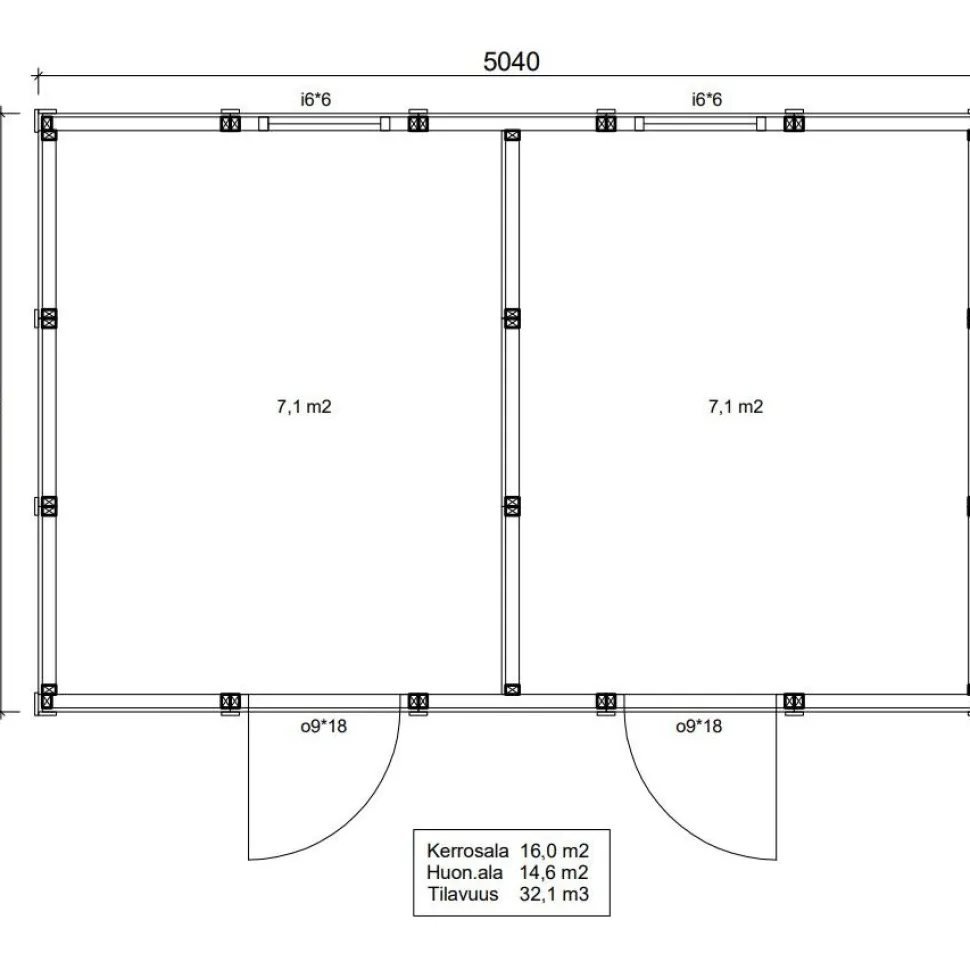 Elementtivarasto Timburg E11 5040x3180 mm 16.03 m² puuvalmis