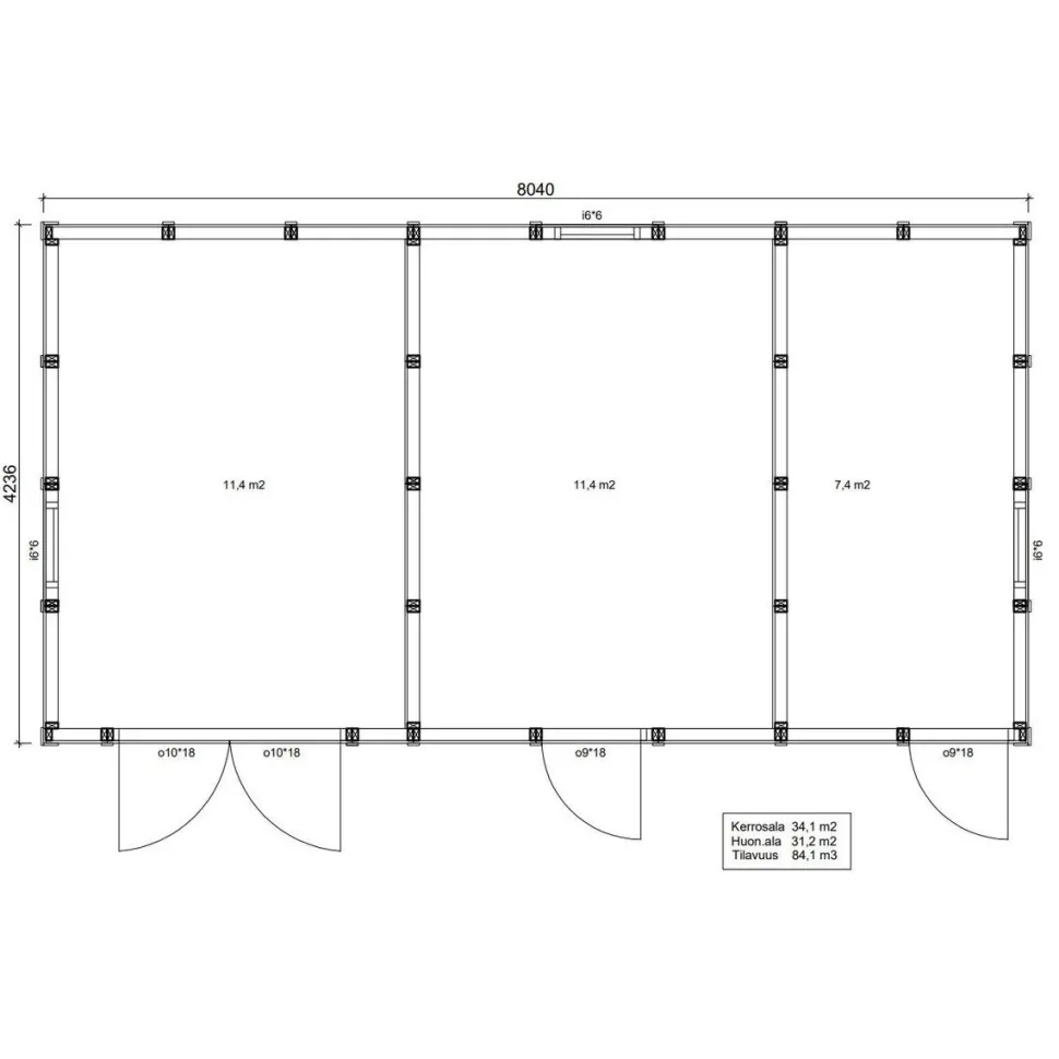 Elementtivarasto Timburg E19 8040x4240 mm 34.1 m² puuvalmis