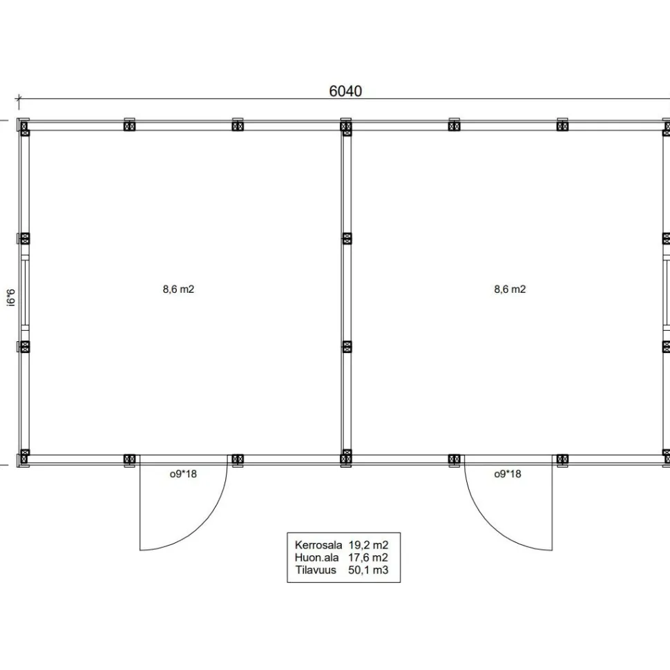 Elementtivarasto Timburg E12 6040x3180 mm 19.21 m² puuvalmis