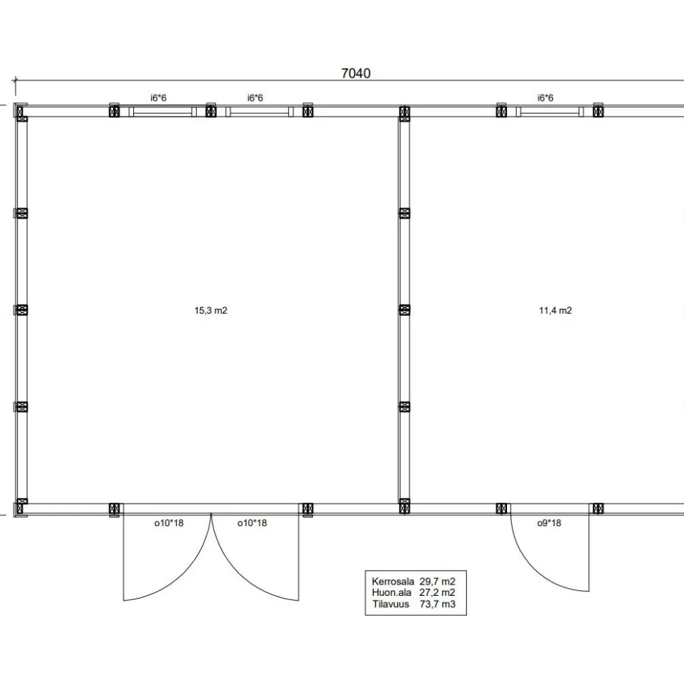 Elementtivarasto Timburg E18 7040x4240 mm 29.85 m² puuvalmis