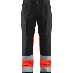 Huomiohousut Blåkläder 1551 Highvis Stretch musta/huomiopunainen