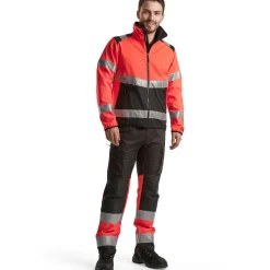 Huomiohousut Blåkläder 1551 Highvis Stretch musta/huomiopunainen