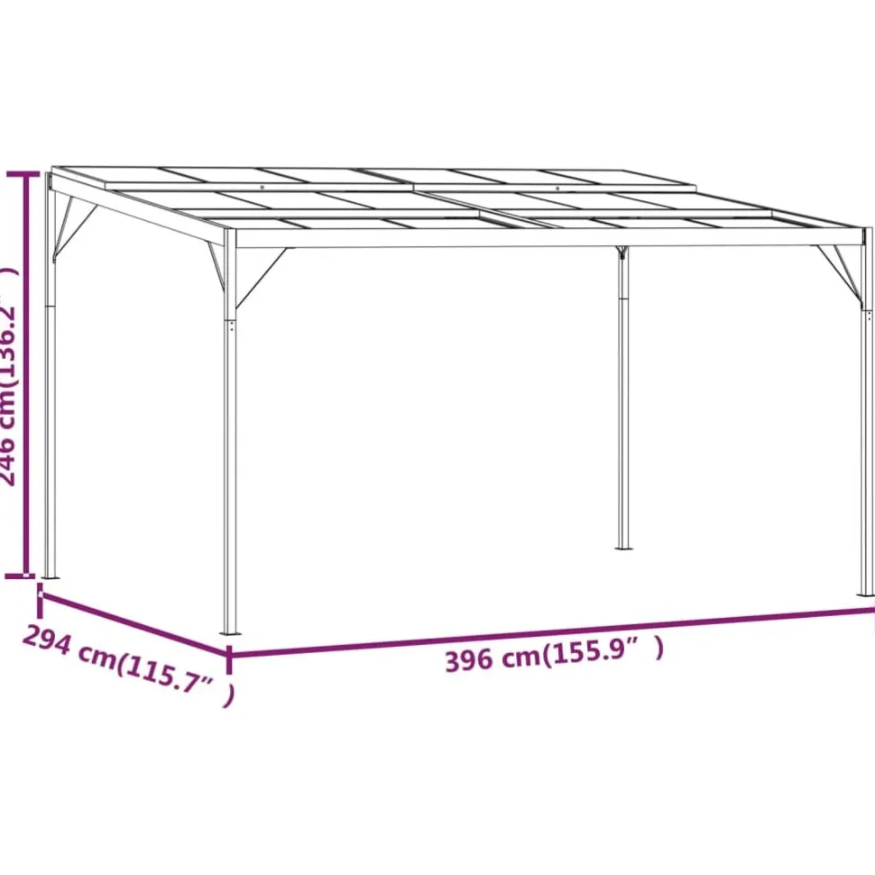 Huvimaja katolla 4x3x2,5 m alumiini ja teräs antrasiitti