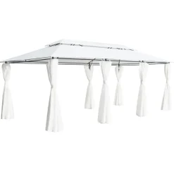 Huvimaja verhoilla 600x298x270 cm 180 g/m² valkoinen