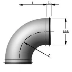 Ilmanvaihtokanavan käyrä 90° / 250 mm