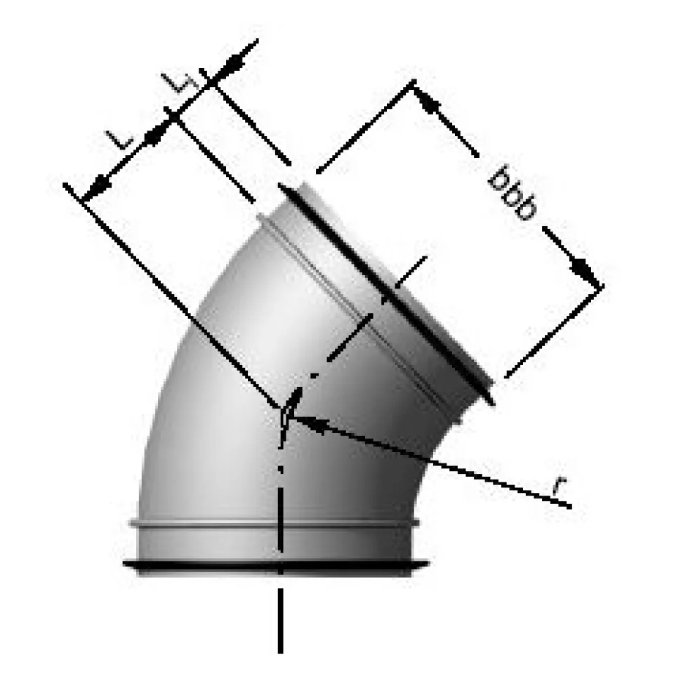 Ilmanvaihtokanavan käyrä 45° / 160 mm