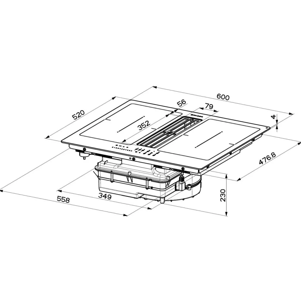 Induktiotaso liesituulettimella Faber Galileo Smart BK Glass A830 omalla moottorilla 60cm musta
