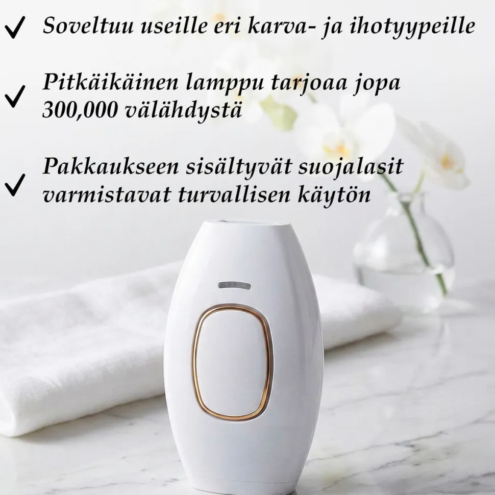 IPL valoepilaattori Lykke Pro, sis. valoimpulssilaite, käyttöohje, suojalasit ja virtapistoke