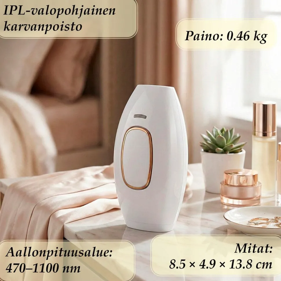 IPL valoepilaattori Lykke Pro, sis. valoimpulssilaite, käyttöohje, suojalasit ja virtapistoke