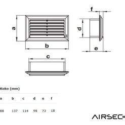 IV-kanavan päätysäleikkö Airsec 55x110 mm, muovi