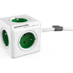 Jatkojohto Allocacoc PowerCube Extended 1,5m 5-osainen vihreä/valkoinen