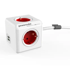 Jatkojohto Allocacoc PowerCube Extended USB 1,5m 4-osainen + 2 x USB-A punainen/valkoinen