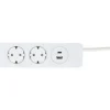 Jatkojohto Gelia 2+1+1 Kombi 2m 2-osainen +  1xUSB-A + 1xUSB-C valkoinen/harmaa
